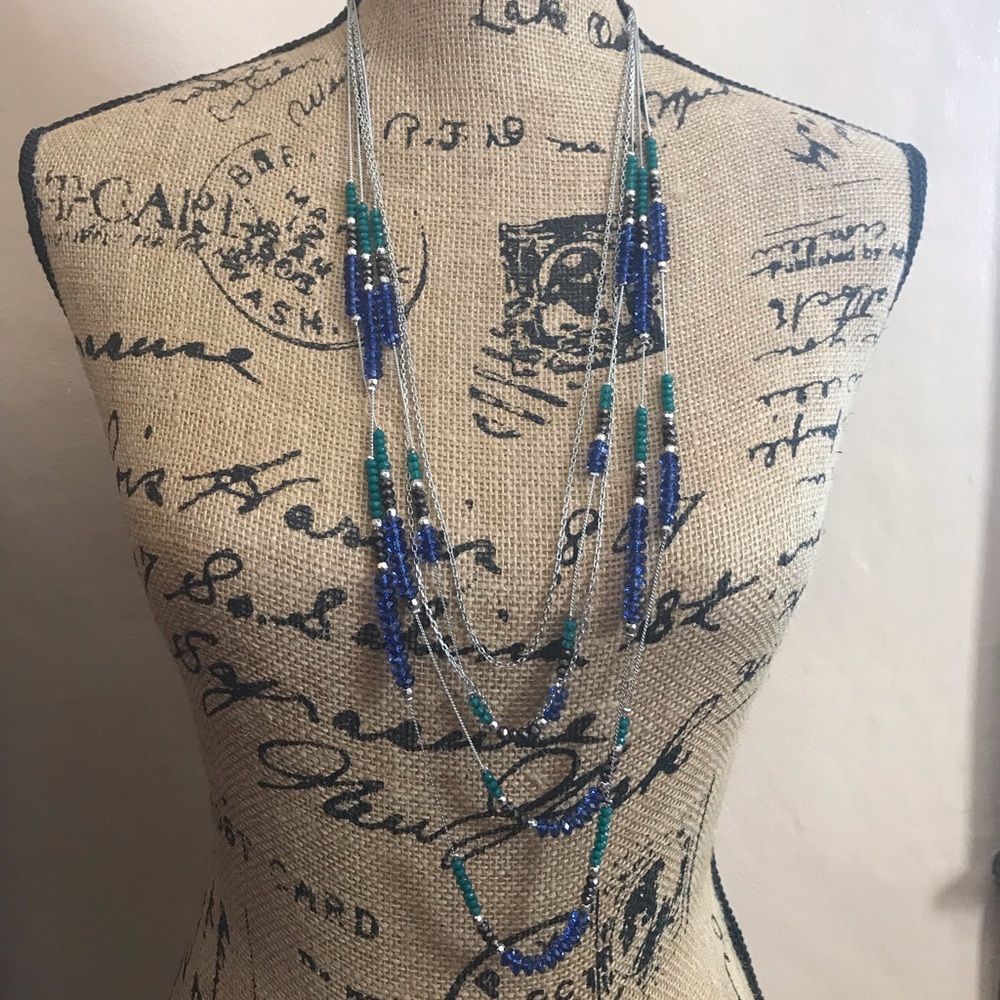 New York & Co Blue, Green, and Black Bead Necklace